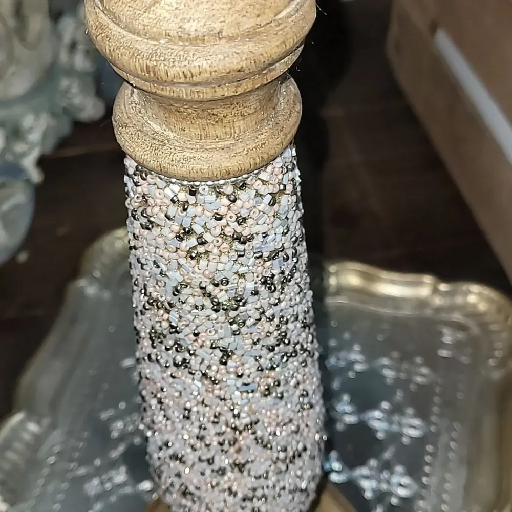 Wood Beaded Pillar Candle Holder NWT Boho - 16